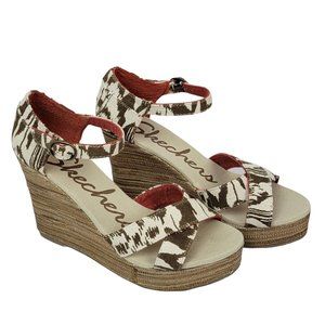 Skechers Cali Bomb Shell Effortless Wedge Sandal 8 Brown Ivory Espadrille Shoes